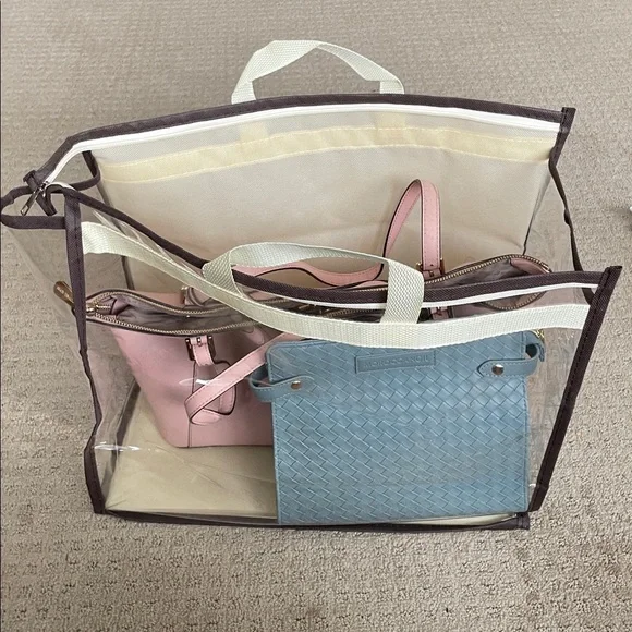 Clear Vinyl Storage Tote Canvas Trim, Ideal For Storing Wristlets, Sm Bags NEW - Picture 4 of 4